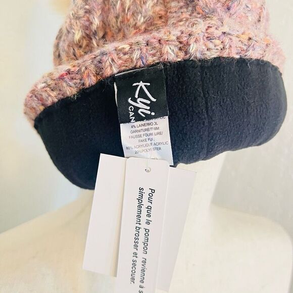 KYI KYI Faux Fur Pompom Classic Wool Beanie Hat, Natural/Cream, One Size, NWT - Picture 7 of 13